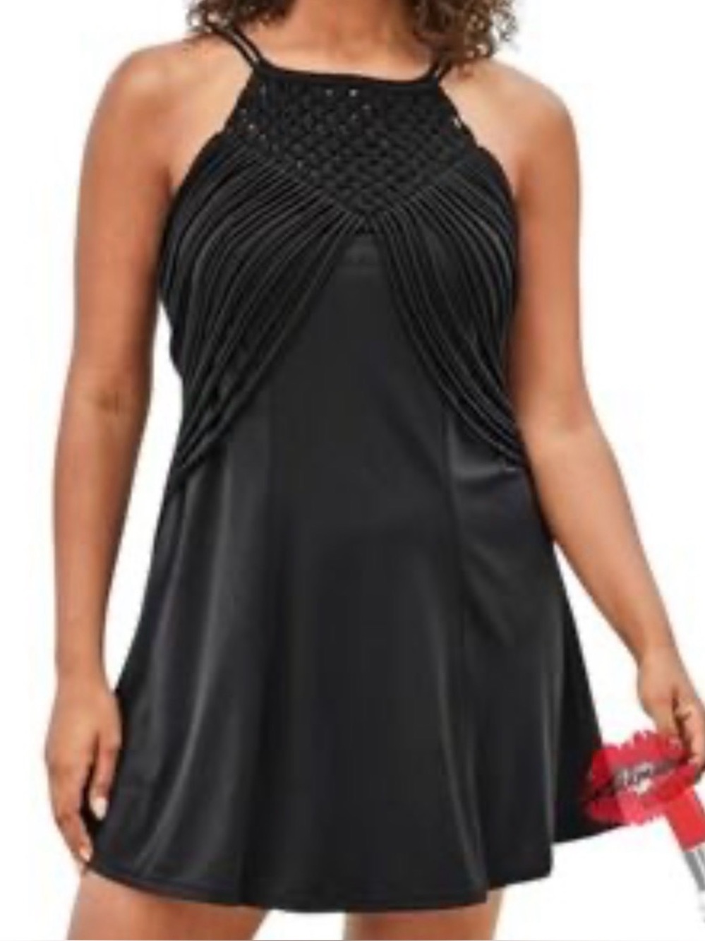 3x black swim dress with built in cups and compression at waist